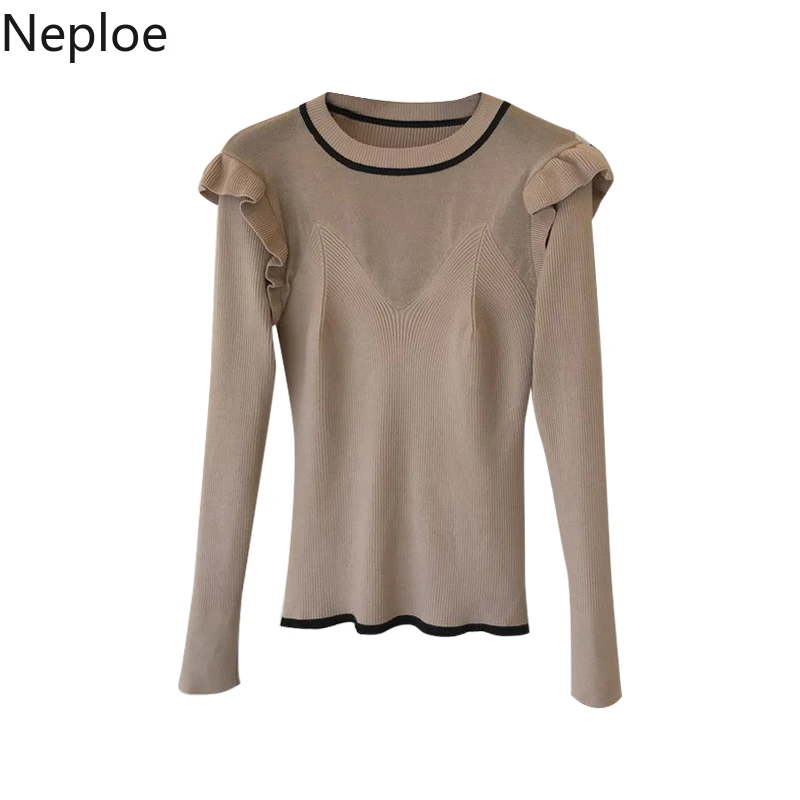Neploe Ins/элегантный трикотажный женский свитер с О-образным вырезом оборками