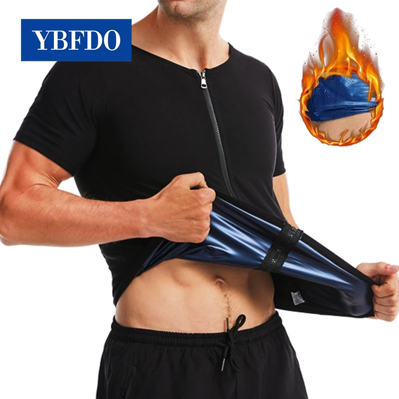 

YBFDO Men Waist Trainer Weight Loss Shapewear ion coating Zipper Shirt Slimming Shaper Short sleeve Thermo Corset Gym Workout