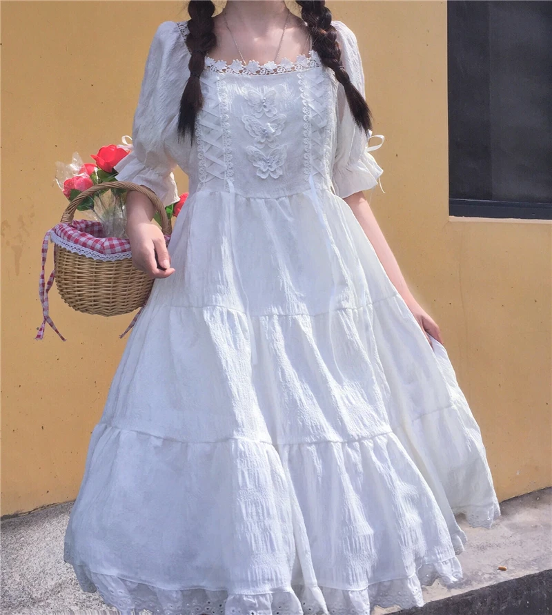 Новинка 2020 японское мягкое милое однотонное платье для девушек с кружевным