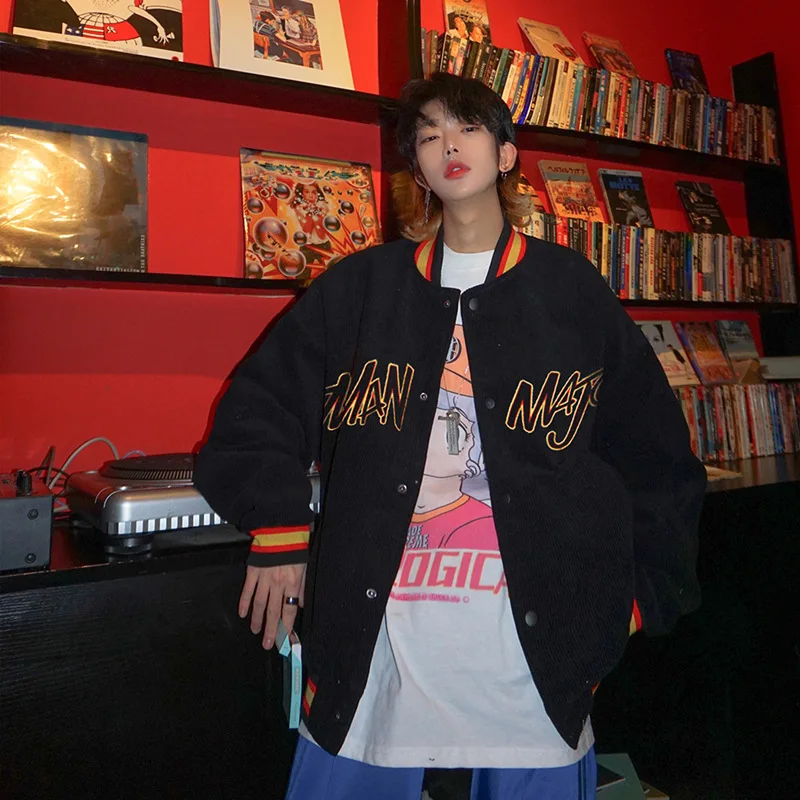 

Jacket Women's 2021 Embroidered Corduroy Baseball Jacket Couple Bomber Jacket Unisex Boyfriend Style School Team Hip Hop Street
