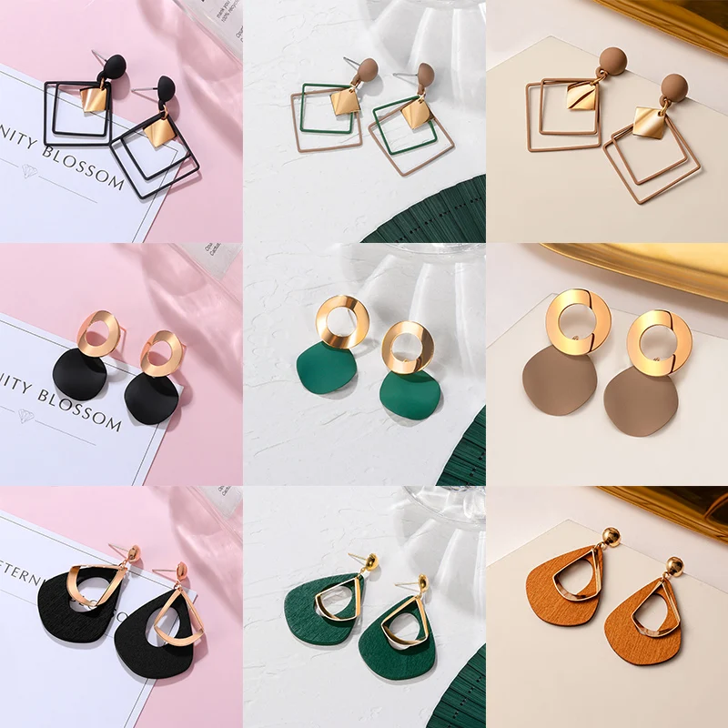 

POXAM New Korean Statement Earrings for Women Cute Arcylic Geometric Dangle Drop Earings Brincos 2023 Trendy New Fashion Jewelry