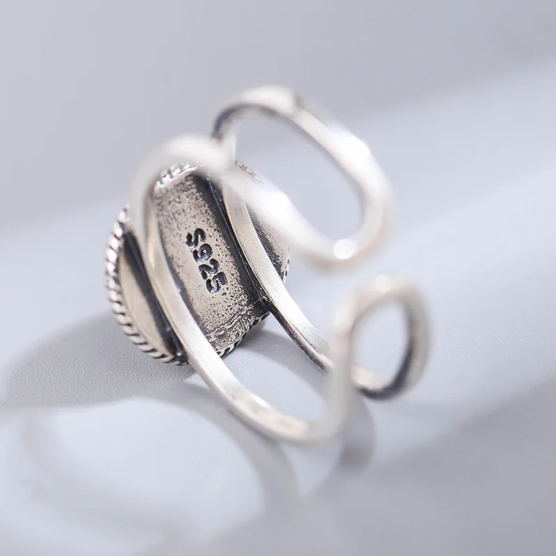 ElfoPlataSi/100% чистое тайское серебряное коктейльное кольцо в стиле панк с