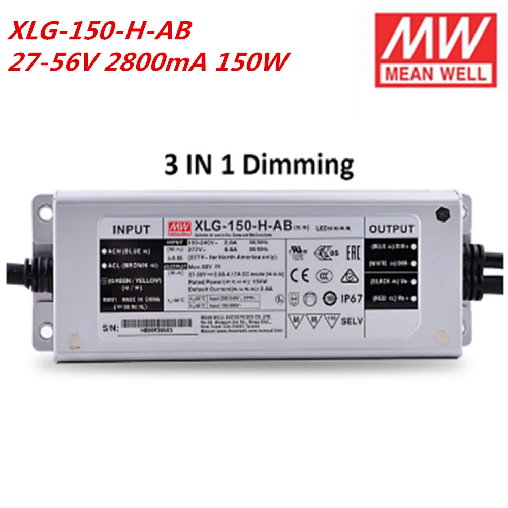 MEAN WELL XLG-150 12V 24V 27-56V 2700mA 1400mA 2800mA constant power LED driver IP67 150W adjustable Supply XLG-150-H-AB | Лампы и
