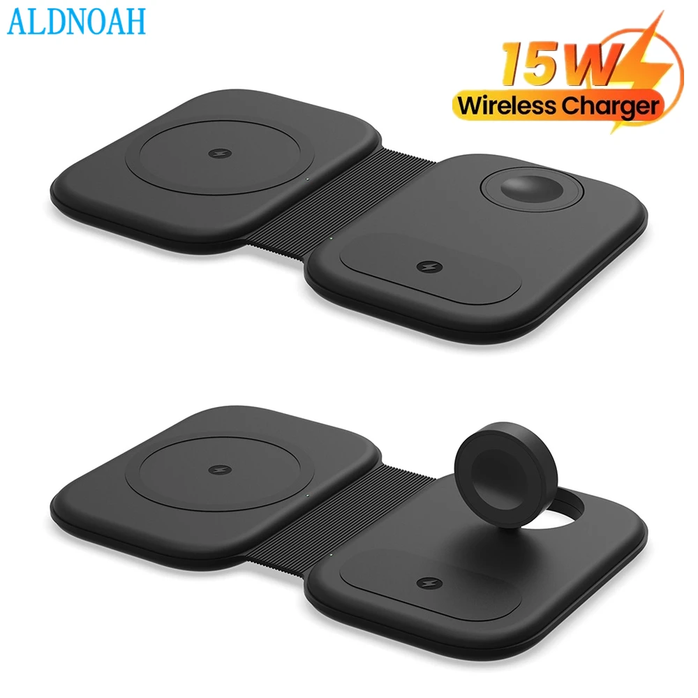 new 3 in1 dual magnetic wireless charger for iphone 13 12 pro max mini charger 15w fast charging for airpods apple watch 7 6 5 4 free global shipping