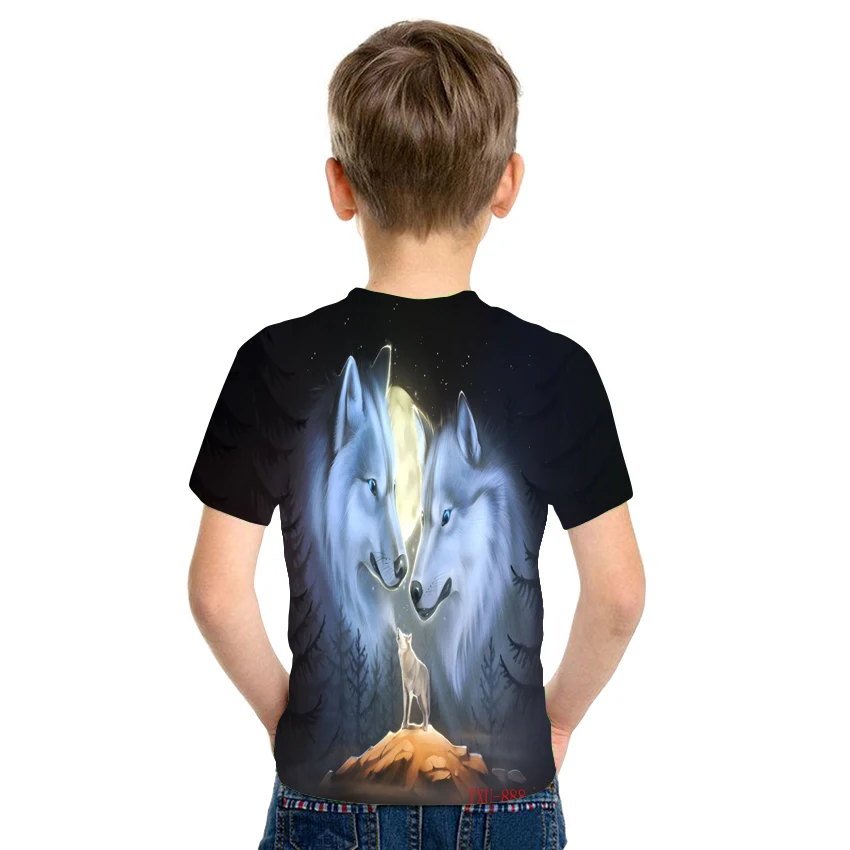 

2021 children boys and girls short sleeve 3D animal Wolf print dynamic cute shirt 3D printed T-shirt