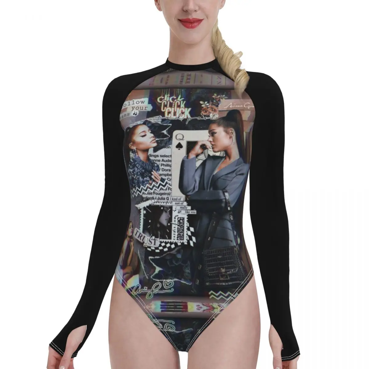 

Бикини Ариана Гранде высокого качества, эластичный купальник, женский купальник с длинным рукавом, спортивный купальник, женский купальный...