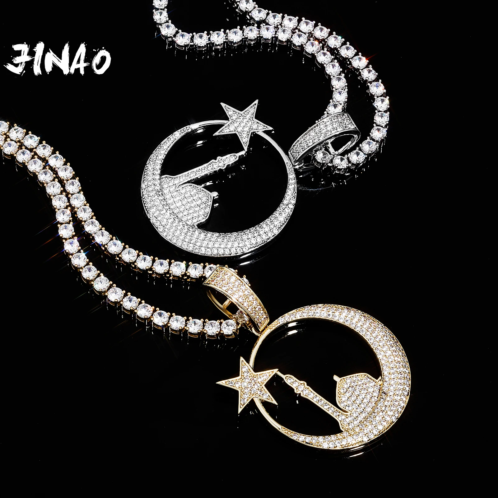 

Цепочка с Луной и звездой JINAO, 2021, с закрепкой, AAA + CZ, маленькая, кулон в виде домика, с 4 мм ювелирными изделиями