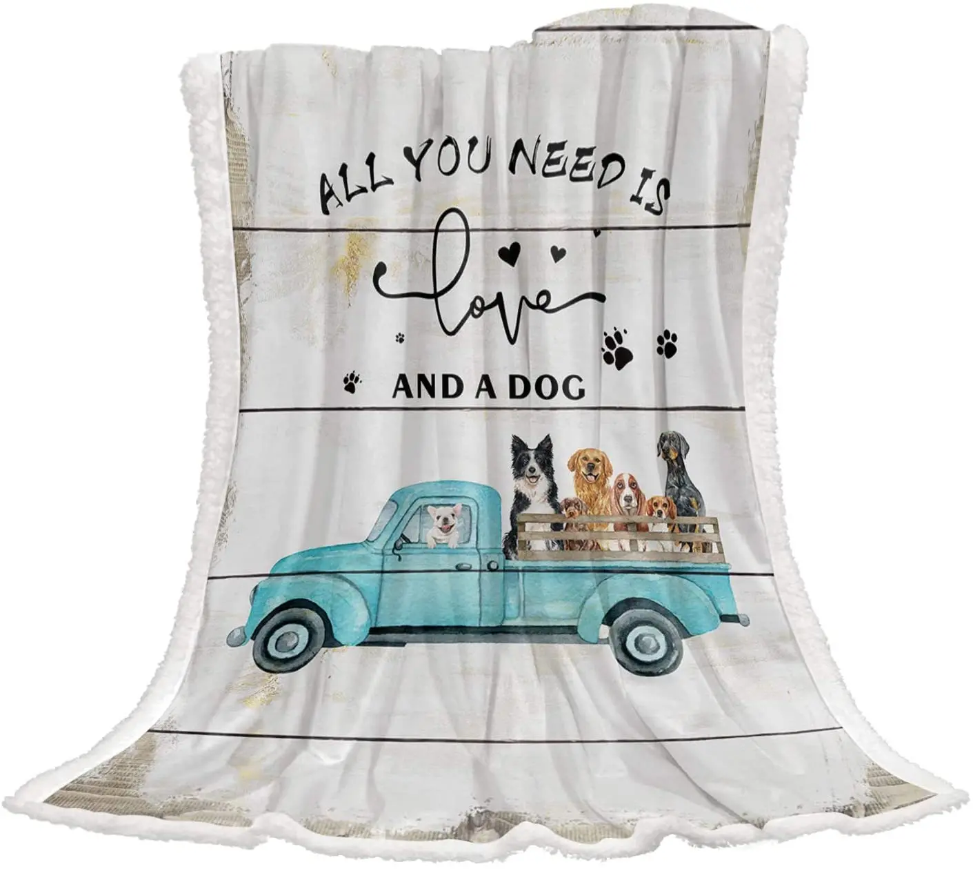 

Throw Blanket Blue Old Truck with Funny Dogs Home Decor Warm and Cozy Throws, Vintage Super Soft Blankets for Couch/Sofa/Travel