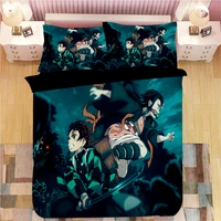 demon slayer kimetsu no yaiba sticker bed linen cartoon anime duvet covers pillowcases kids anime comforter bedding sets 05