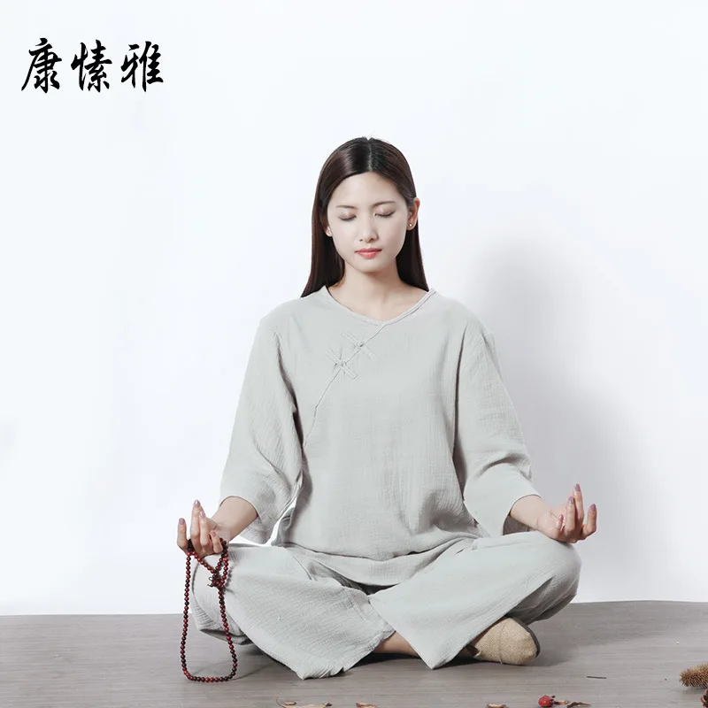 Костюм для йоги женский из хлопка и льна свободная повседневная одежда медитации