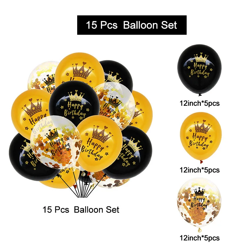 

15pcs/set Black Gold Crown Latex Balloon 18th 30th 40th 50th 60th Years Adult Birthday Party Decoration Confetti Balloons