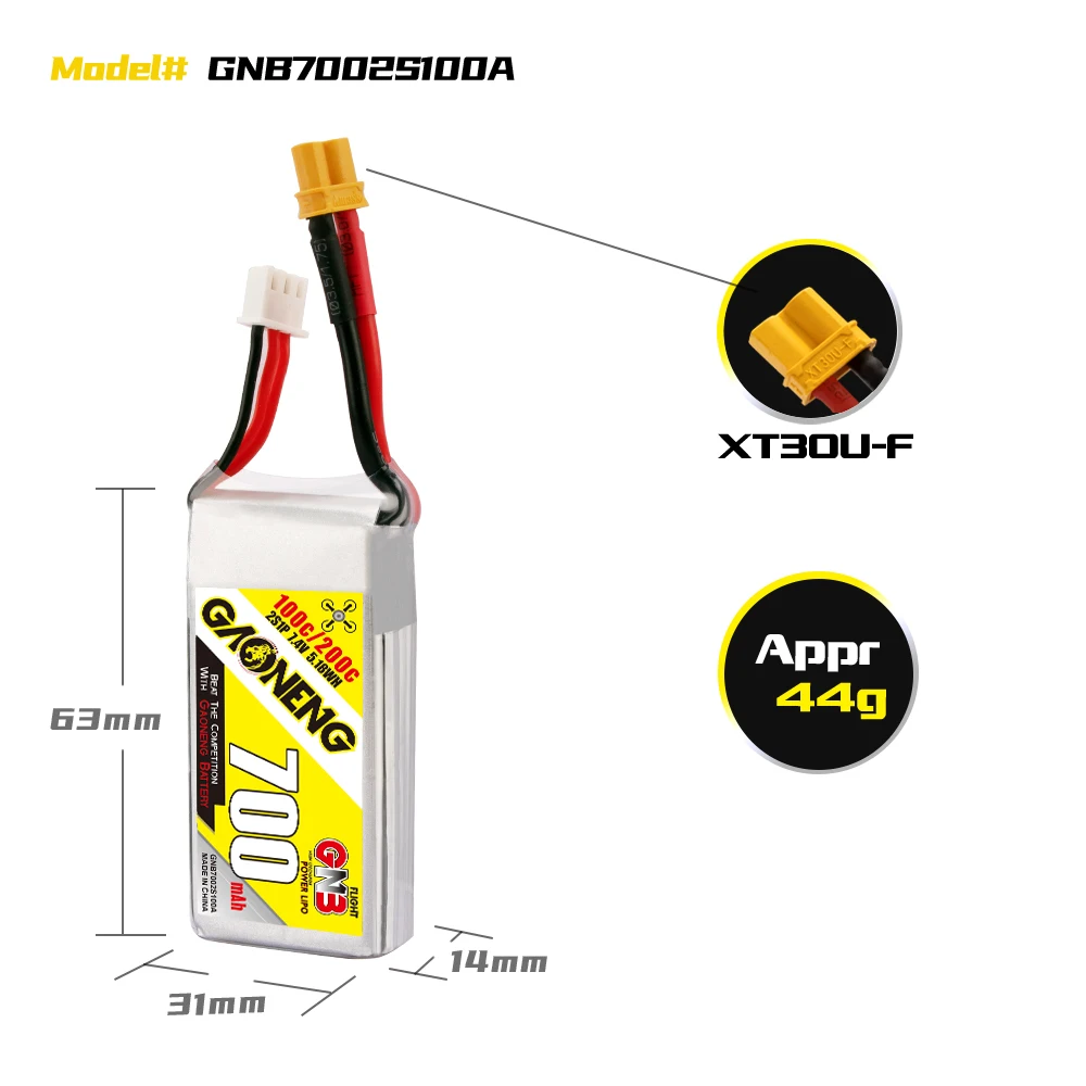 2 шт. аккумулятор Gaoneng 700 мАч 2S 7 4 V 100C/200C Lipo Батарея с XT30 разъем для DYS небольшой