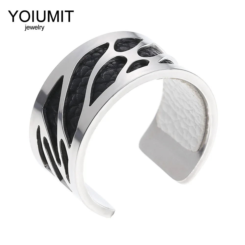 

Yoiumit Bijoux Bagues Pour Anillos Femme Open Resizable Stainless Steel Ring For Women Interchangeable Leather Ring