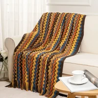 boho style summer blanket with tassel knitted striped blankets for bed sofa decorative blanket throw soft blanket home decor