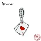Двойной кулон BAMOER Poker Ace, оригинальный серебряный браслет с шармами из стерлингового серебра 925 пробы, DIY ювелирные изделия SCC1172