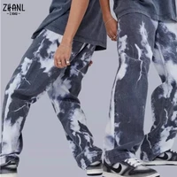 2021 fashion men printed jeans lucky cloud lightning pattern straight leg high quality jean teen streetwear hip hop denim pants