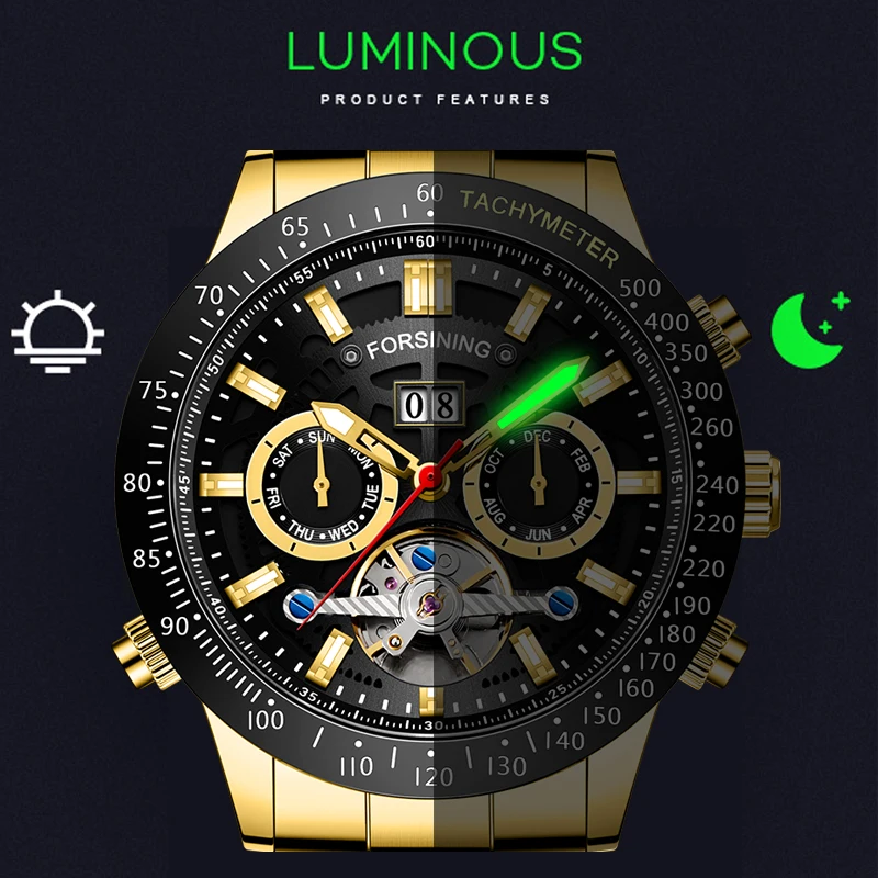 Часы наручные FORSINING Tourbillion Мужские автоматические модные многофункциональные
