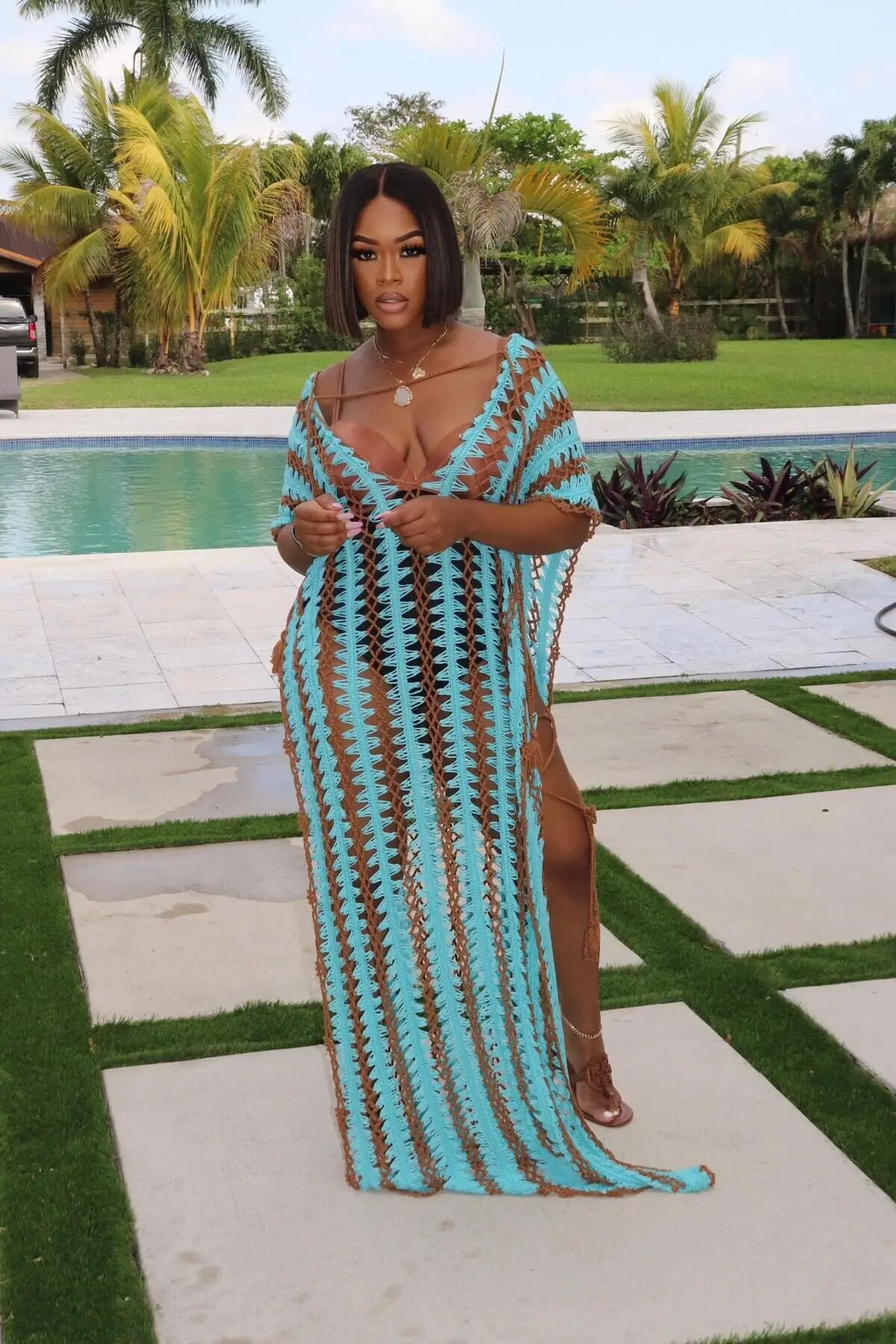 Сексуальная накидка на бикини женская купальник пляжная одежда вязаный Сетчатое