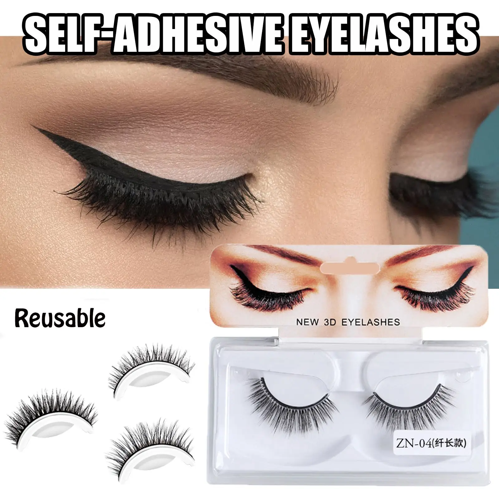 

Reusable Self-Adhesive Eyelashes No Need Glue Quick to Wear 3D Mink Hair False Eyelashes Long Natural Wispy Eye Extension Tools