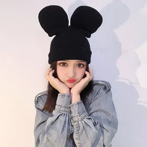Autumn And Winter Cartoon Mitch Big Ears Wool Cap, Lovely Concave Shape Warm Knit Cap Woman