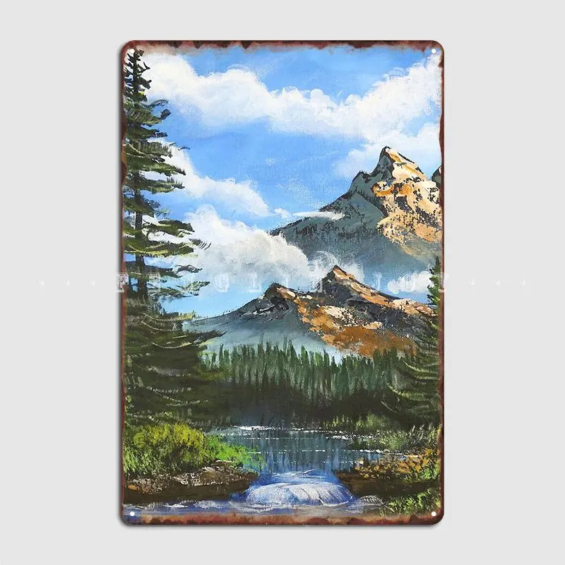 

Bob Ross Inspired Landscape Mountain Art Metal Sign Cinema Living Room Party Garage Decoration Customize Tin Sign Poster
