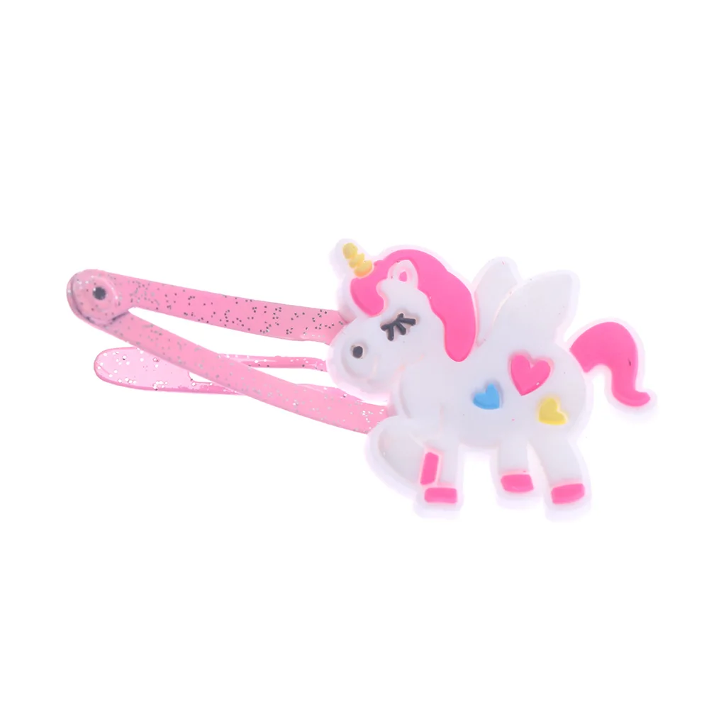 1 пара Единорог заколки для волос в виде симпатичных животных шаржа PVC шпильки