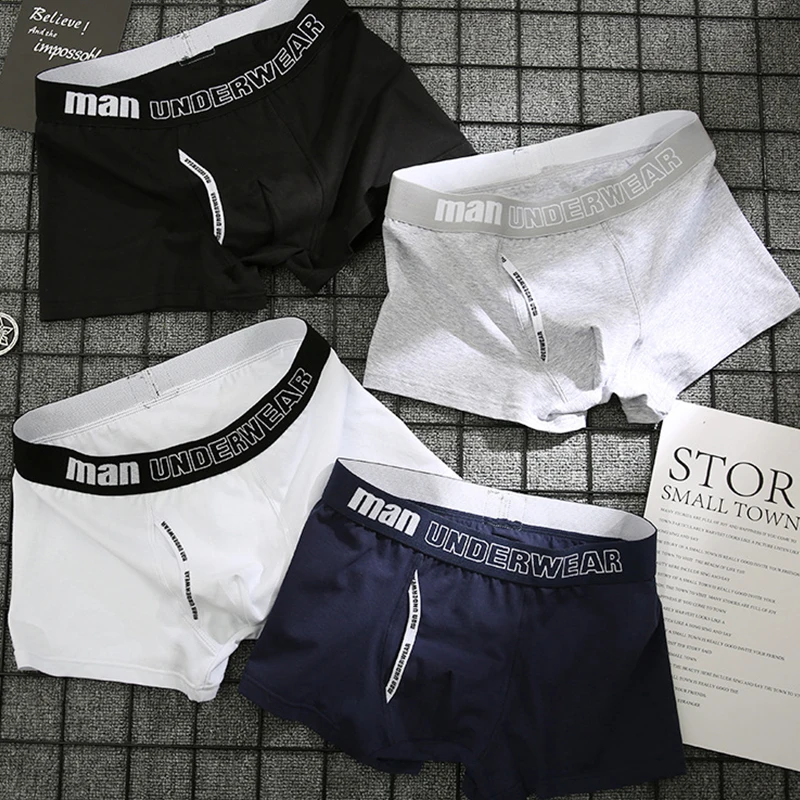 Men's Boxer Cotton Letter Boxers Solid Underpants Male Stretch Shorts Boys Underwear Breathable Lingerie Men Comfortable Boxer
