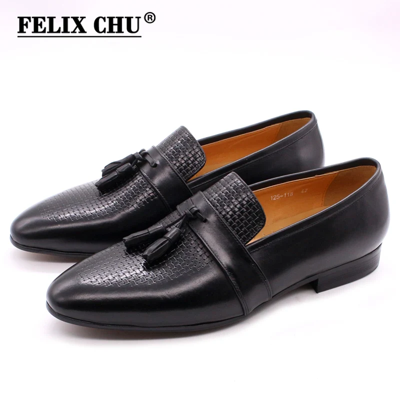 FELIX CHU Men's Tassel Loafers Blue Black Genuine Leather Luxury Brand Casual Shoes Handmade Mens Wedding Comfortable | Обувь