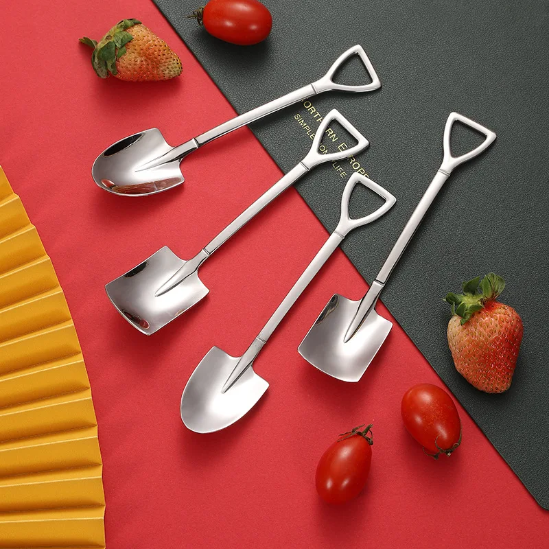 

1Pcs Stainless Steel Shovel Coffee Spoon Watermelon Shovel Creative Tea Spoon Ice Cream Dessert Spoon Christmas Gift Tableware