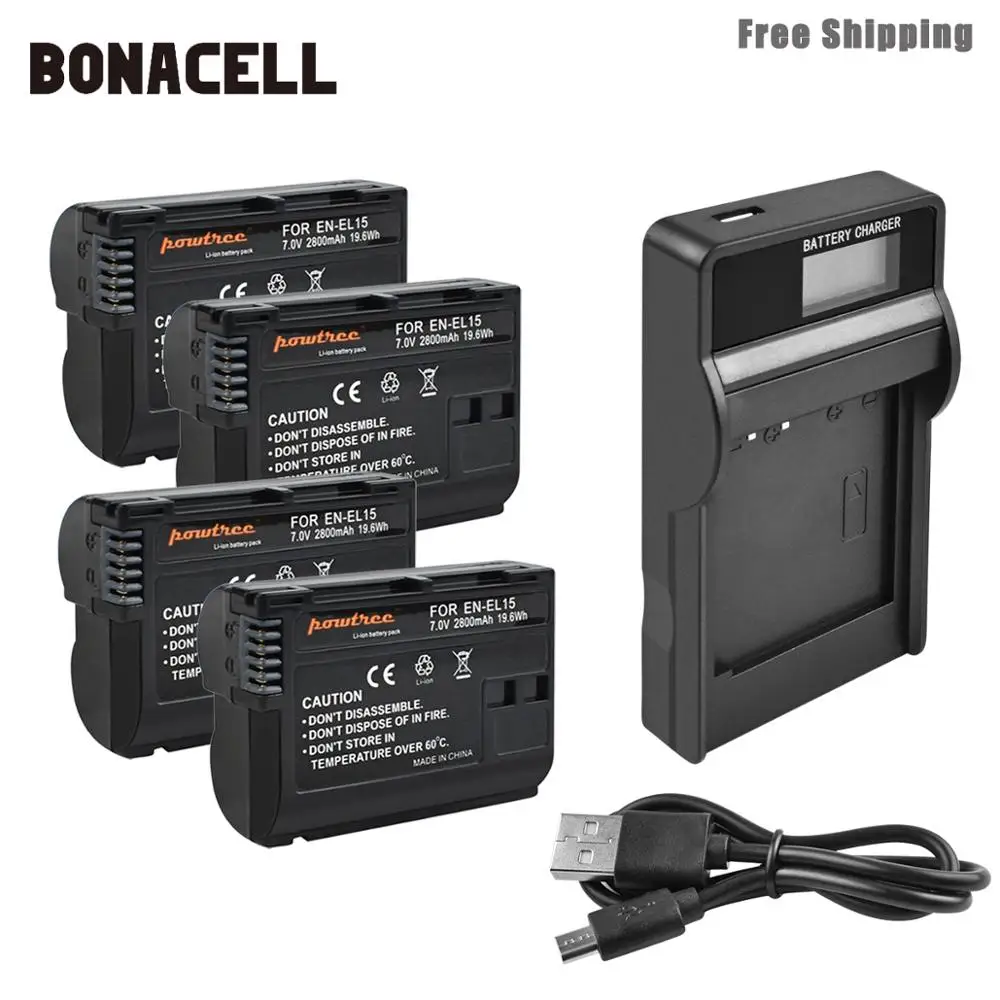 Bonacell 2800 мА/ч, EN-EL15 ENEL15 RU EL15 Камера Батарея+ ЖК-дисплей Зарядное устройство для цифровых зеркальных фотокамер Nikon D600 D610 D800 D800E D810 D7000 D7100 L50