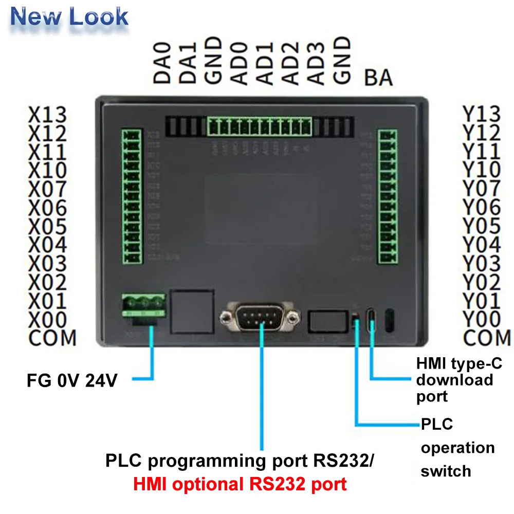 4 3 ''HMI PLC интегрированный транзистор контроллер Выход 4AI 2AO 0 10В аналоговый 100/200