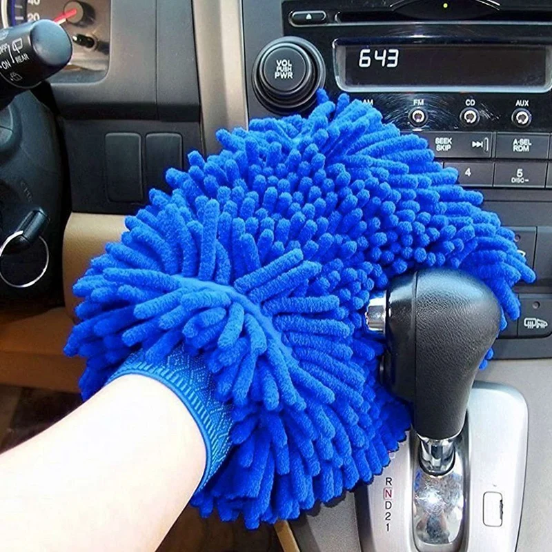 

2 Pack Wash Gloves with 2Pcs Cleaning Cloth & 1set Microfiber Car Interior Window Cleaner with Extendable Handle