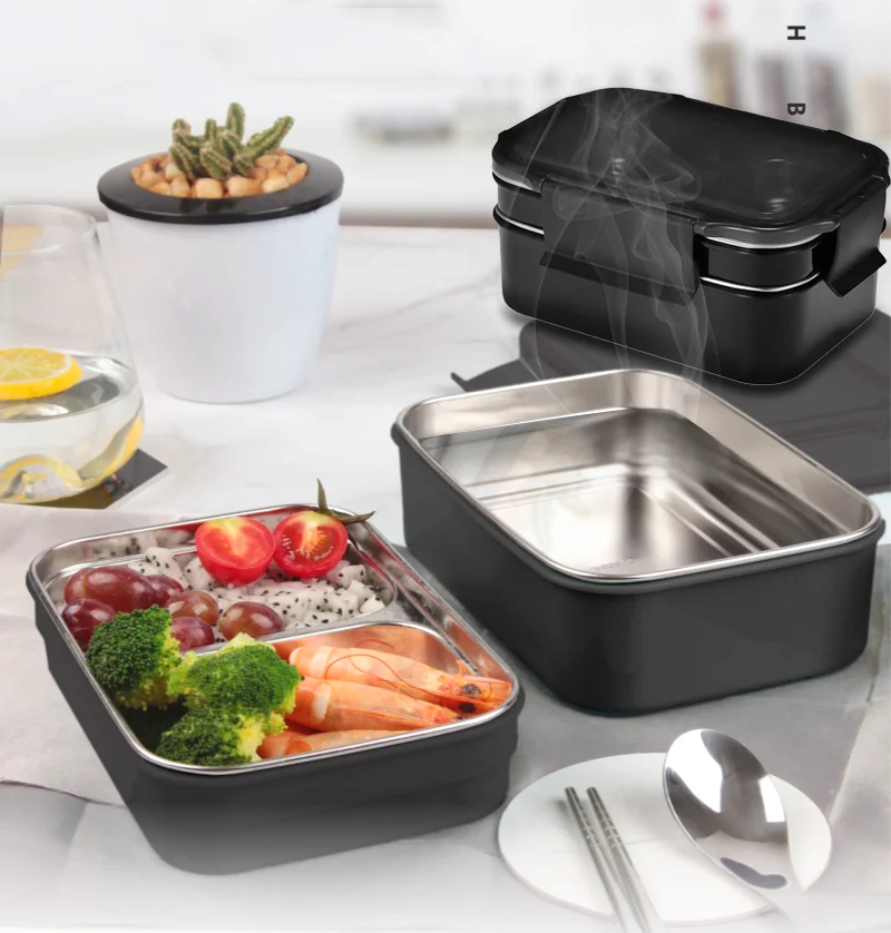 Ланч бокс для взрослых детей японский двухслойный с нагревом воды нержавеющая