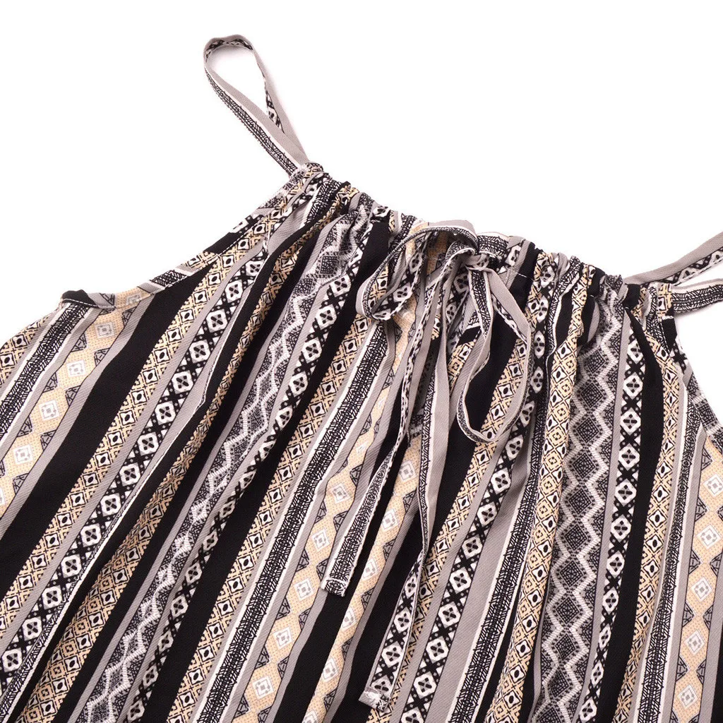 

Home&Nest 2020 Sundress Women Boho Sleeveless Vintage Stripe Print Holiday Beach Summer Swing Mini Dress Camisole Party Dress