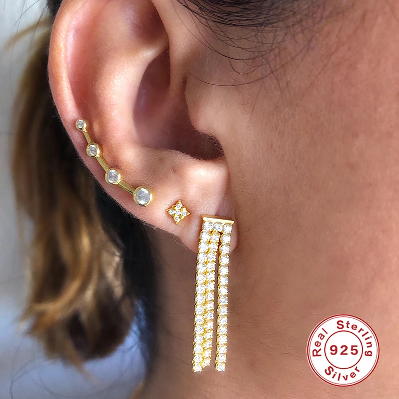 

Aide 100% S925 Sterling Silver Stud Earrings for Women Diamond Long Tassel Earring Engagement Wedding Gift Fine Jewelry