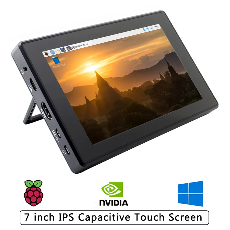 7 inch Raspberry Pi 4B/3B+/3B Touch Screen 1024 x 600 IPS LCD Display with Case Holder OSD Menu compatible Jetson Nano PC Laptop