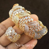 newness brand luxury flower design cubic zirconia three colors bracelets bangle ring set for women jewelry gifts