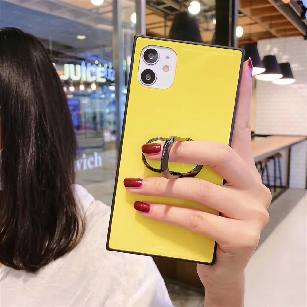 Для iphone 11 pro Xs max XR закаленное стекло с подставкой кольцо на палец квадратный чехол