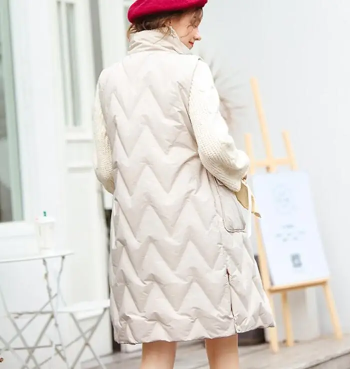 

Long Duck Down Vest Outerwear Sleeveless Jacket Coat 2020 Autumn Winter Slim Chic Warm Ladies Waistcoat Female Top Plus Size