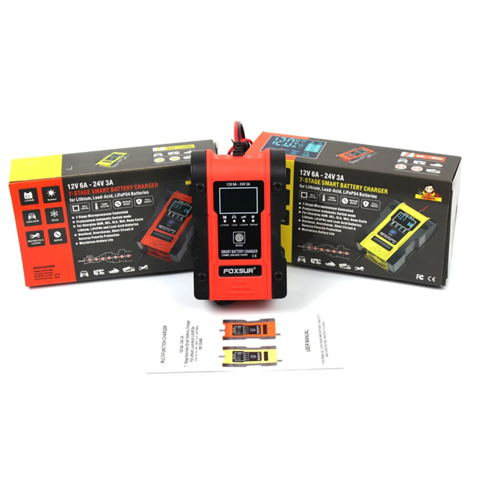 

Motorcycle Car Battery Charger Full Automatic Universal Lead Acid Lithium Battery Charger with US Plug (Orange)