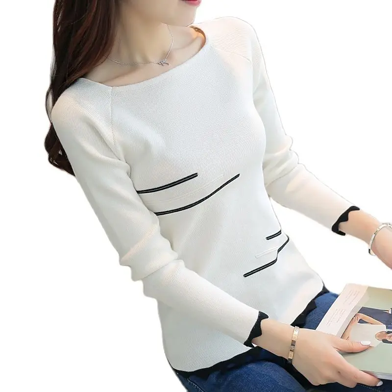 2021 Nova Primavera camisola das mulheres Moda Listrado pullovers Blusas feminina de slash collar blusas manga longa | Женская одежда