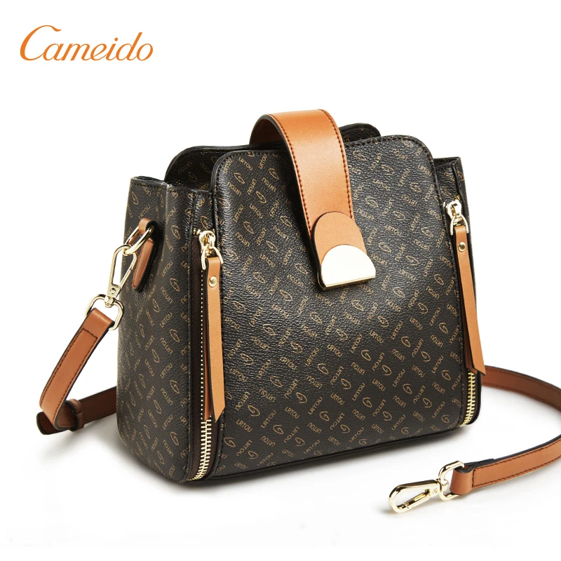 

Cameido Lady PVC Material Messenger Bags Retro Bucket Package Large Capacity Shoulder Bag Women's Top Handle Bag