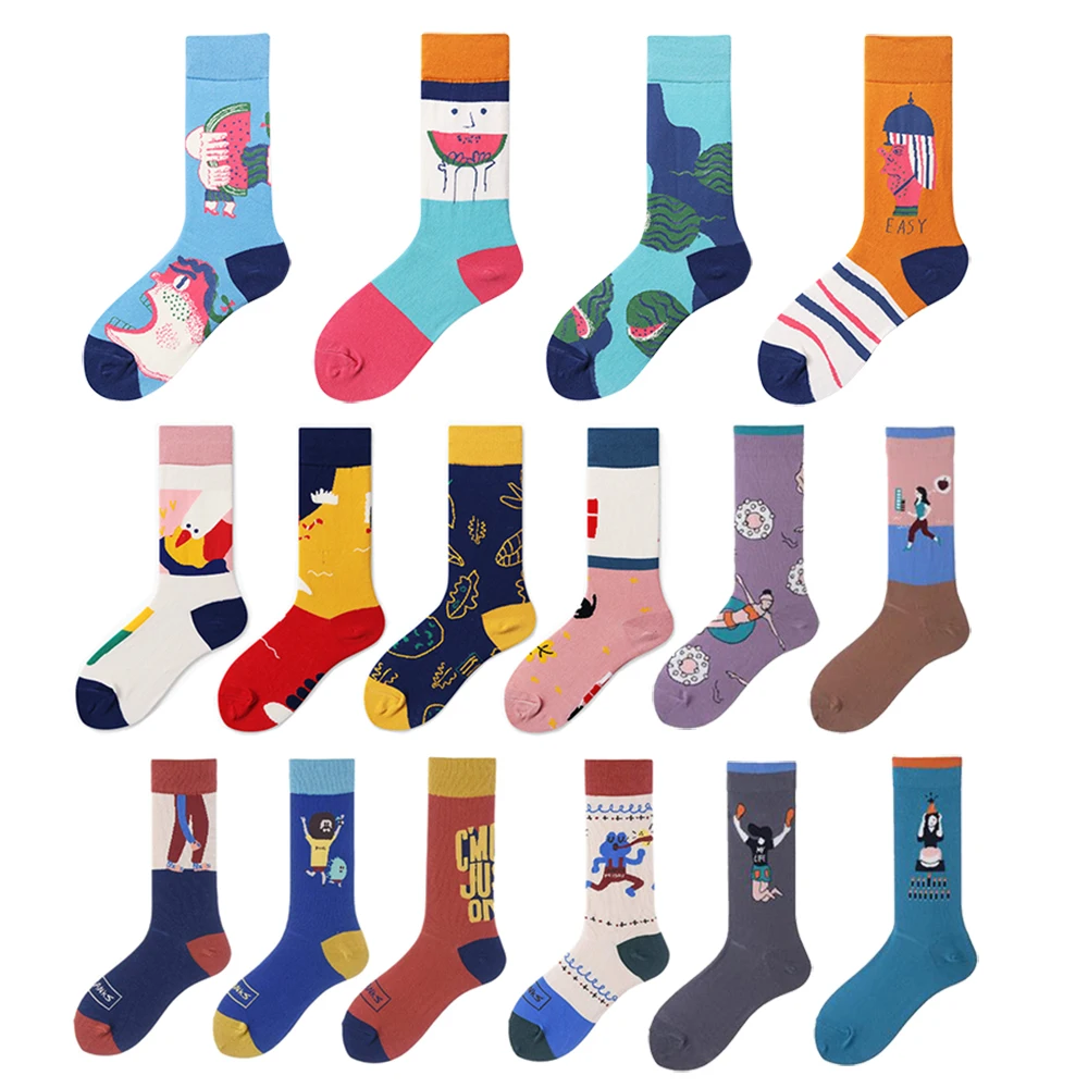 Женская Новинка Модные Разноцветные носки до щиколотки с рисунком для