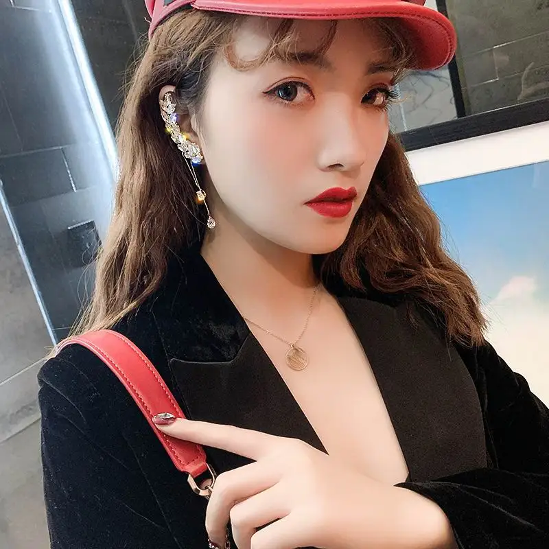 

Luxury Zircon Leaf Ear Cuff Earrings For Women 2020 New Fashion Jewelry Personality Shinning Earings Party Accessories