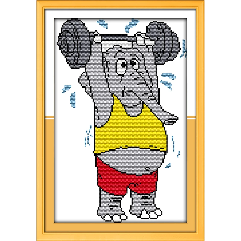 

Everlasting Love The Weightlifting Elephant Chinese Cross Stitch Kits Ecological Cotton Printed 11CT 14CT Christmas Decorations
