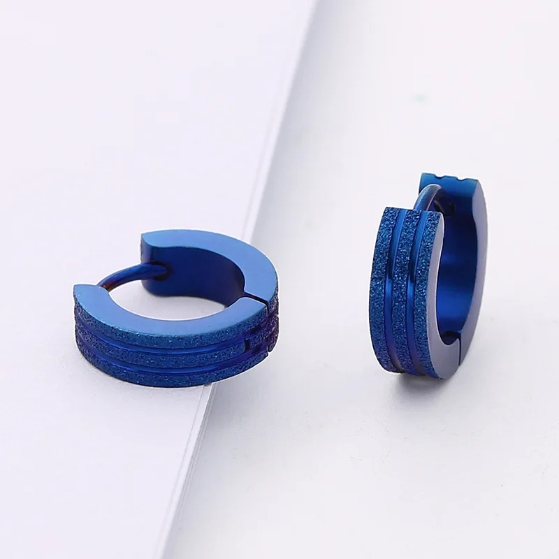 

Fashion Scrub Circle Stud Earring for Men Boy Gift Frosted Drop Huggie Earrings Stainless Steel Jewelry Black Blue Silver Color