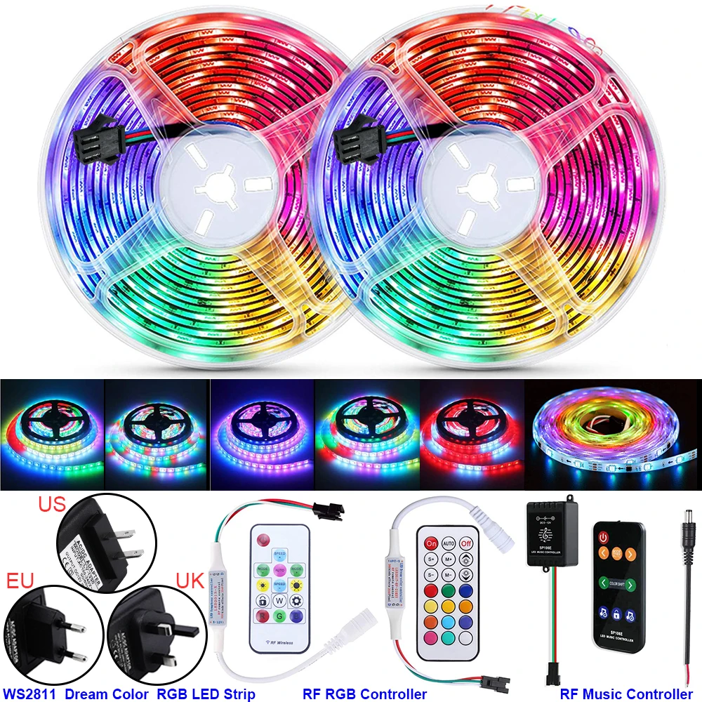 

Rainbow Dreamcolor RGB LED Strip Light 5M 10M Kits Music Sound Garland Remote Control 5050 LED Strip Lights Color Changing D30