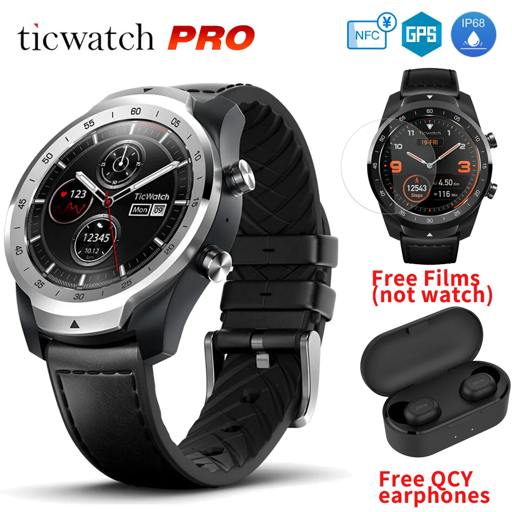 silver Ticwatch Pro Bluetooth Смарт часы gps часы IP68 водонепроницаемый Поддержка NFC платежей/Google Assistant носить ОС Google - Цвет: silver