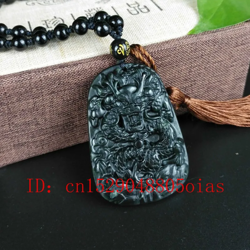 Сертифицированный натуральный черный зеленый резной Нефритовый камень Дракон