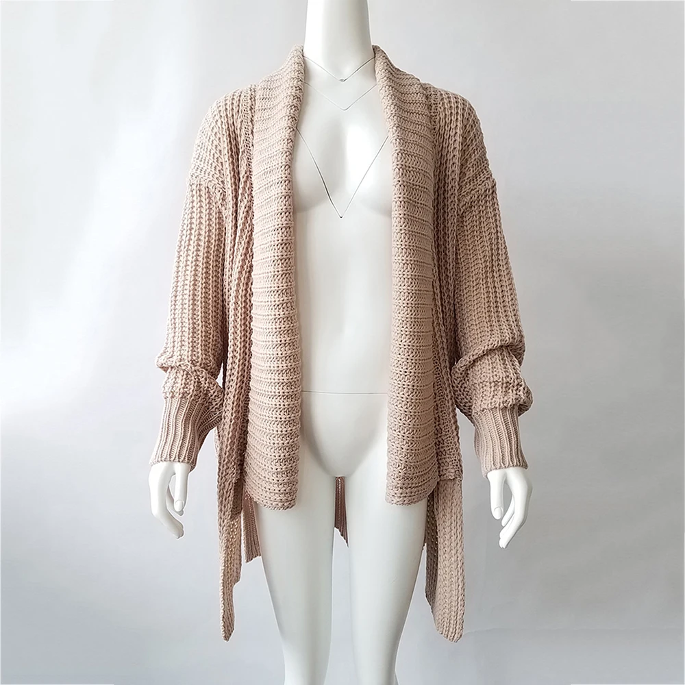 Женский вязаный кардиган с длинным рукавом повседневный мягкий теплый большого